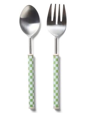 ❤️BUY 2 GET 1 FREE  Sur La Table Enameled Green Checker Servers, Set of 2